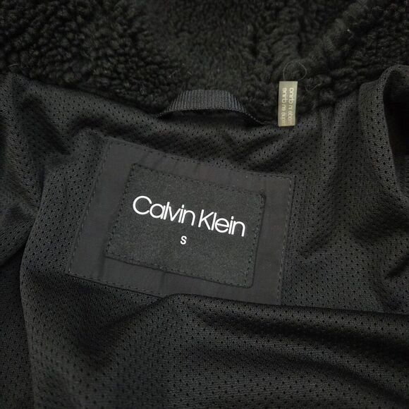 Calvin Klein Sherpa Jacket Men’s S Full Zip Black w/ Stripe and Logo - Picture 10 of 11
